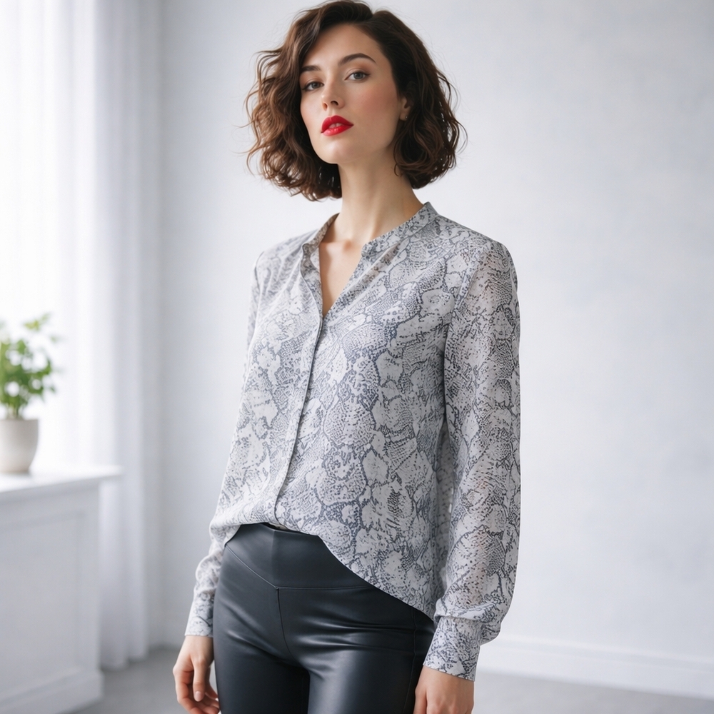 Liz Claiborne Gray and White Snakeskin Print Top